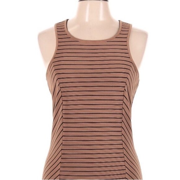 THML Sleeveless Minimalist Career Sheath Dress Size M Brown Black Color Block - Picture 2 of 10